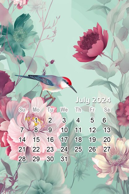 2024 calendar vintage pastel flower illustration background