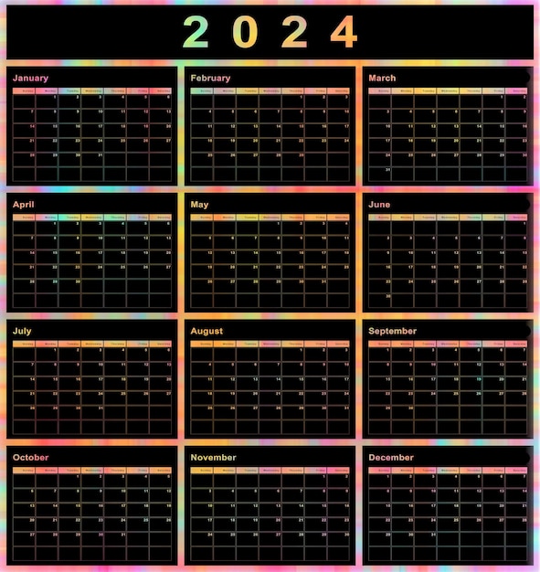 2024年 カレンダー週間開始 日曜日 モダンデザイン