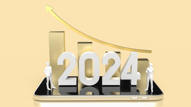 2024 and chart on mobile for Business concept 3d renderingxA