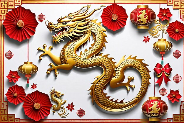 2024 chinese new year year of the dragon banner template design with dragon ai generated