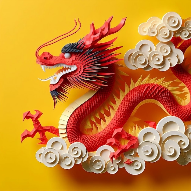 Фото Китайский новый год 2024 год дизайна шаблона дракона с мальчиком и девочкой, исполняющими танец дракона