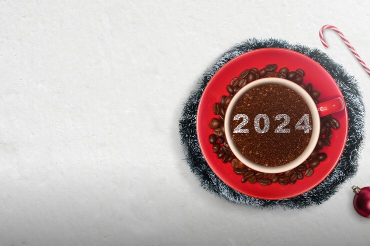 Premium Photo | 2024 in a coffee cup Happy New Year 2024