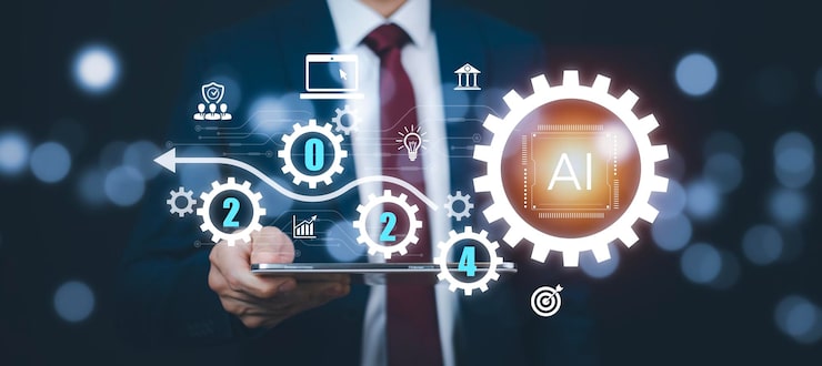 Photo 2024年のコンセプト ai人工知能を備えたラップトップで作業するプログラマーの人々 ソフトウェアエンジニアがテクノロジーアイコンとバイナリコードのビッグデータを備えたラップトップコンピュータでコーディングする aiボットデジタルマシン