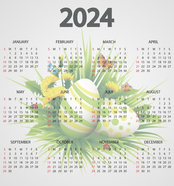 Photo 2024 english calendar template plan and organize events vector