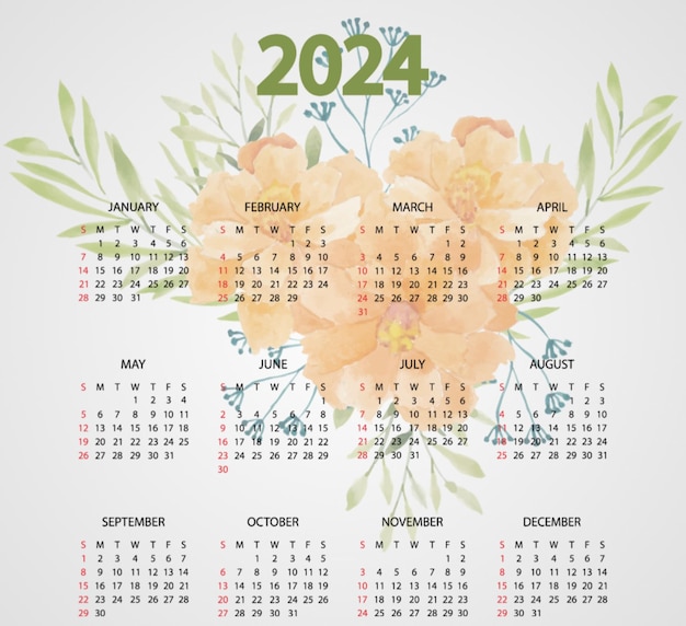 Photo 2024 english calendar template plan and organize events vector