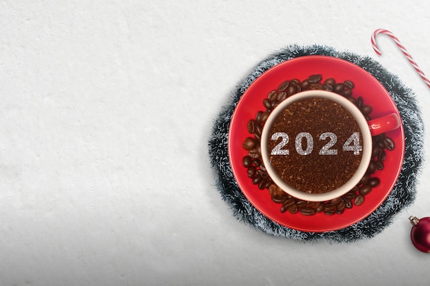 2024 in een koffiekopje Gelukkig nieuwjaar 2024