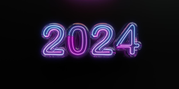 Photo 2024 neon style 3d illustration