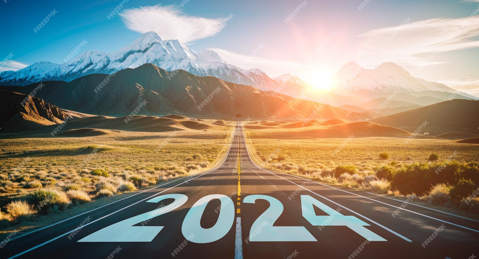 Premium AI Image 2024 New Year Black asphalt road with new year