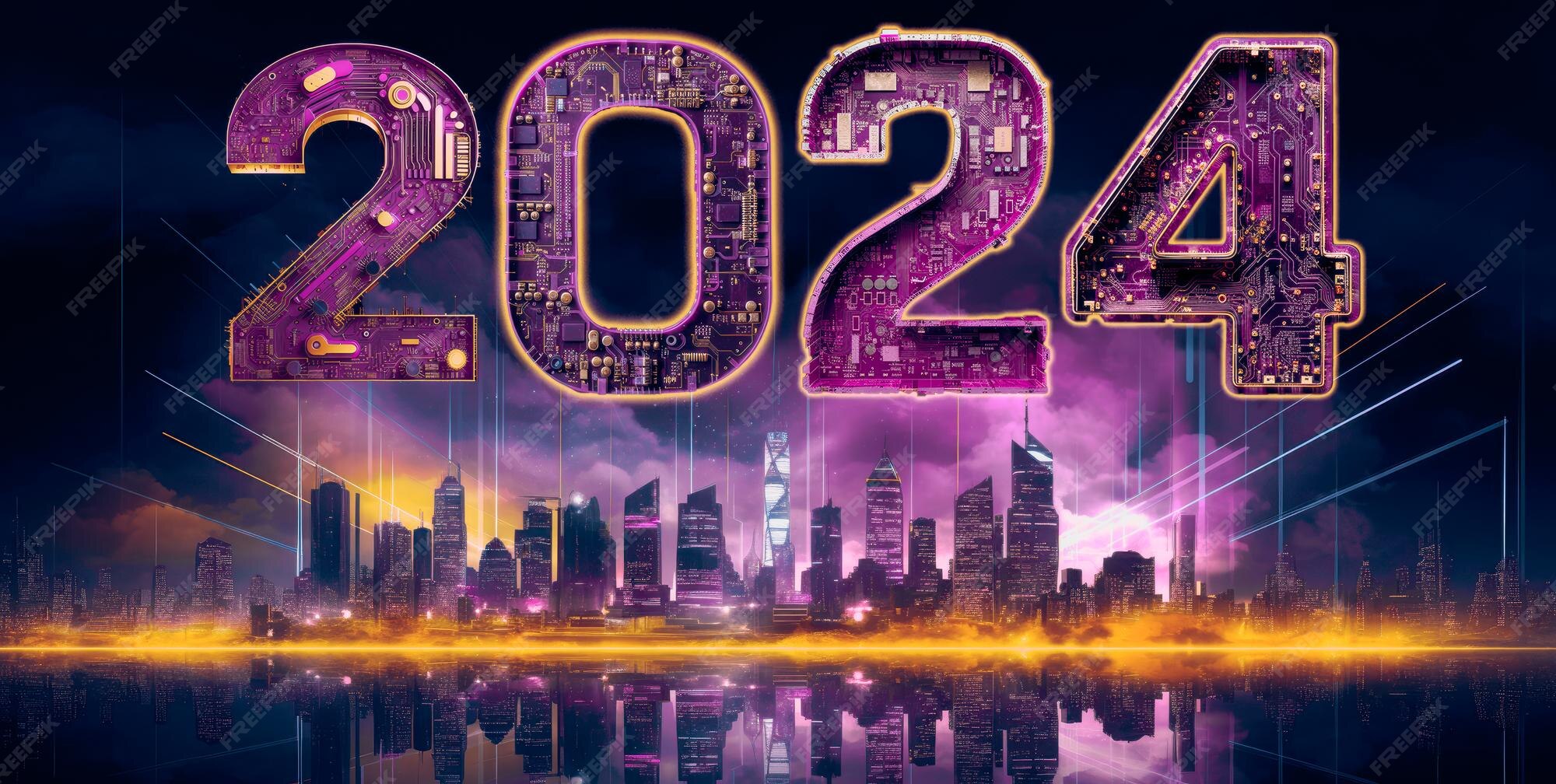 Premium AI Image 2024 new year digital technology concept above