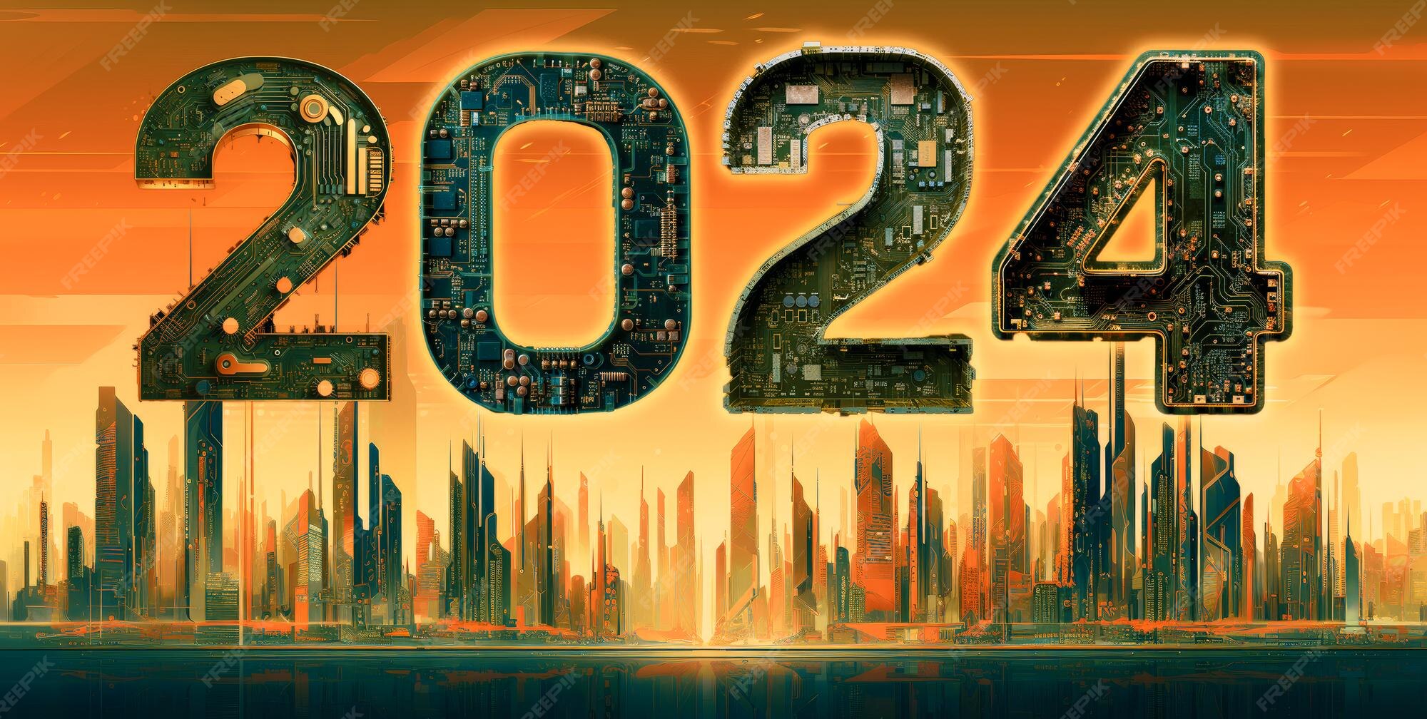 Premium AI Image 2024 new year digital technology concept above