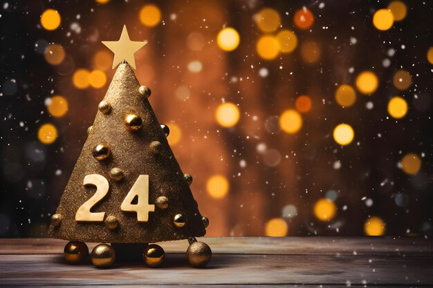 2024 new year numbers sign with tree and festive christmas background