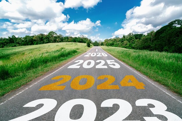 Premium Photo  2024 new year road trip travel and future vision concept nature landscape with 
