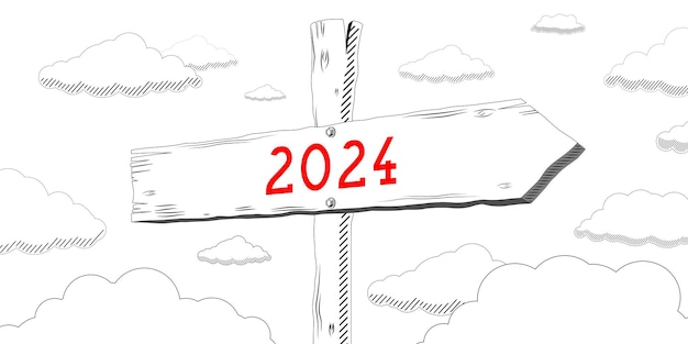 2024 outline signpost with one arrow