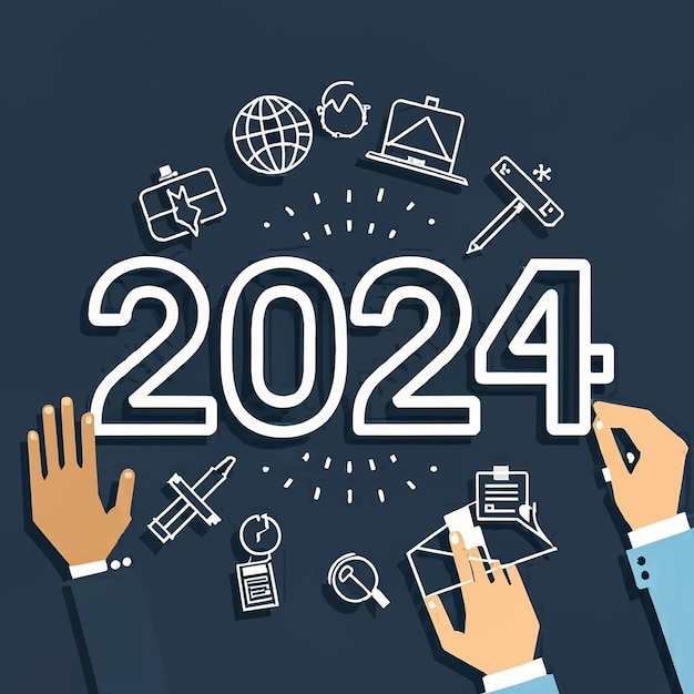 テキスト背景: 2024年 新年とビジネスコンセプト戦略