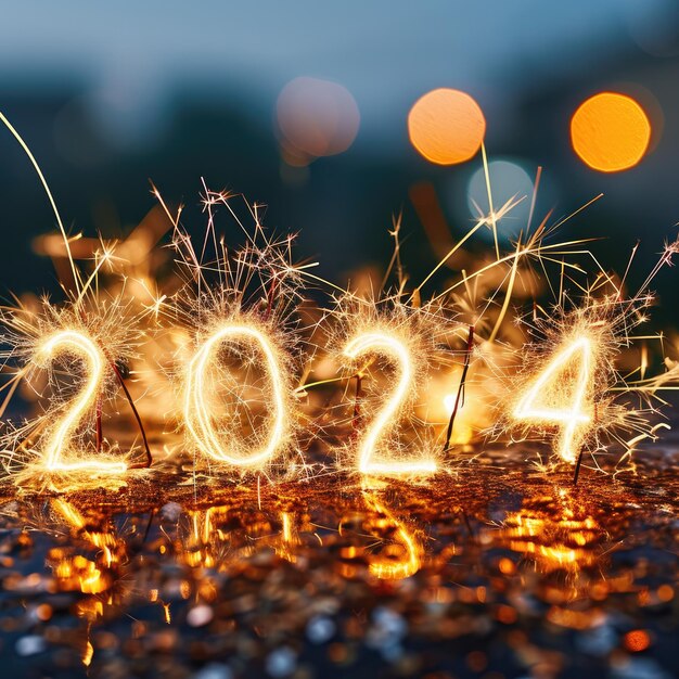 Foto 2024 vet elektrisch vuurwerk lettertype gelukkig nieuwjaar