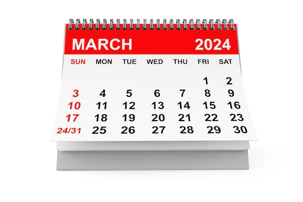 2024 Year March Calendar 3d rendering