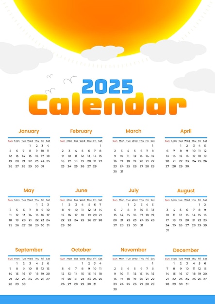 Premium Photo | 2025 Calendar sunny theme with cloud premium look