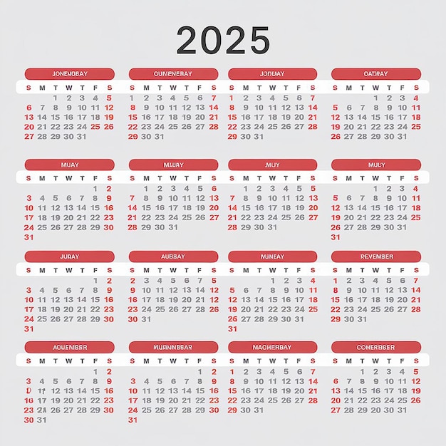 2025 캘린더 템플릿 - 비즈니스를 위해 쉽게 편집 가능한 빨간색과 검은색 조합