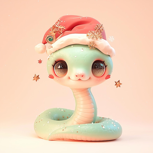 2025 Christmas A cartoon snake wearing a red hat and a white snowflake on its head The snake is smiling and he is happy