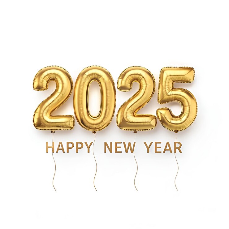 Фотография цветная новогодняя открытка 2025 3d 2025 реалистичные золотые цифры с праздничными конфетами