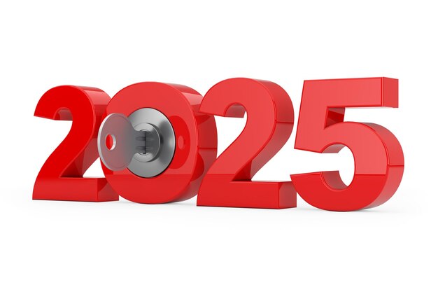 2025 Nieuwjaarsbord met sleutel 3D-rendering