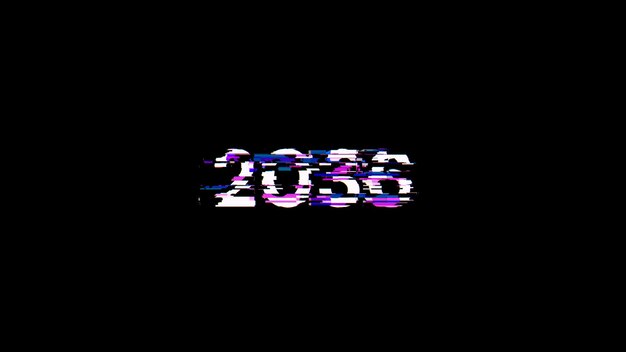 2036 text with screen effects of technological glitches