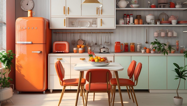 20th Century Scandinavian Kitchen with Red Accents and PopCulture Flair AI Generated