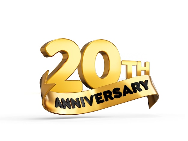 Photo 20th or twentieth anniversary in gold on white background with shadow 3d illustration