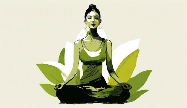 21 June international yoga day green woman in lotus yoga pose Generative ai