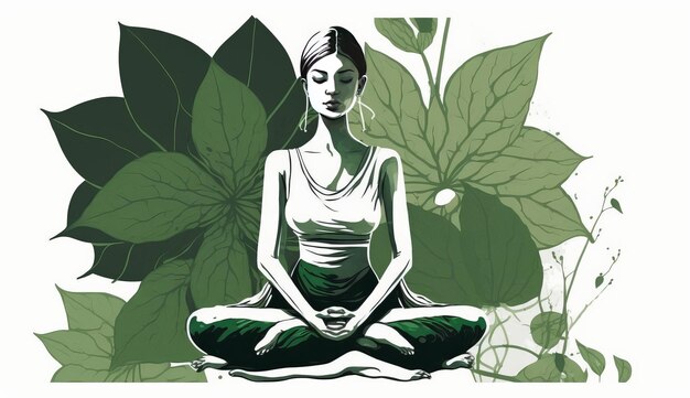 21 June international yoga day green woman in lotus yoga pose Generative ai