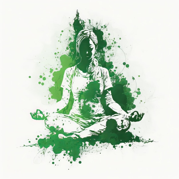 21 June international yoga day green woman in lotus yoga pose Generative ai