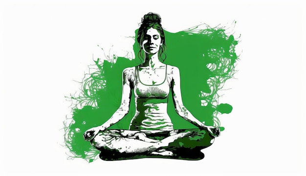 21 June international yoga day green woman in lotus yoga pose Generative ai