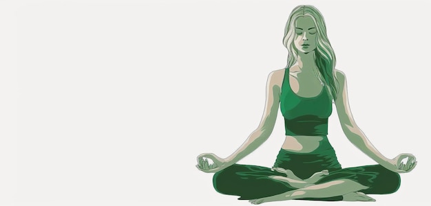 21 June international yoga day green woman in lotus yoga pose with copy space for text Generative ai