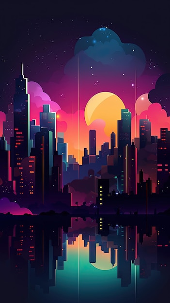 212 urban skylines at night graphic poster design wallpaper Generative AI
