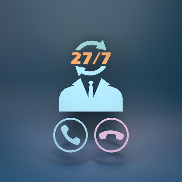 24 by 7 icon 3d rendering illustration
