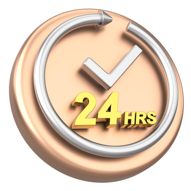 24 hours icon Open all day 3D illustration