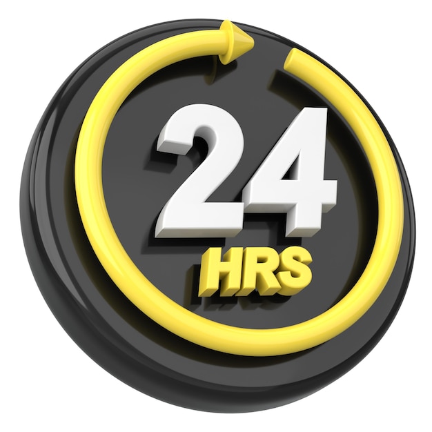 24 hours icon Open all day 3D illustration