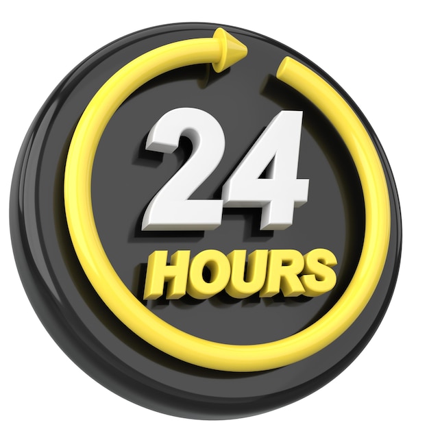 24 hours icon Open all day 3D illustration