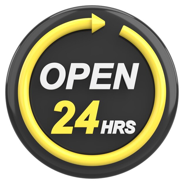 24 hours icon Open all day 3D illustration