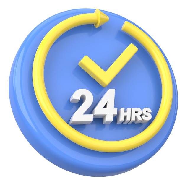 24 hours icon Open all day 3D illustration