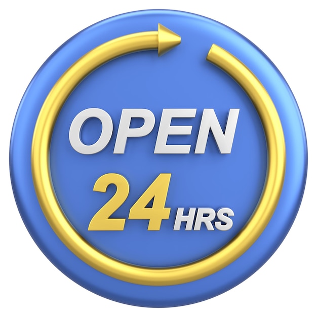 24 hours icon Open all day 3D illustration