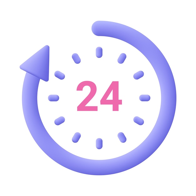 Photo 24 hours watch with arrow 247 support icon 3d illustration vector rendering transparent element