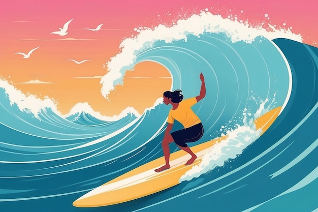 24 Illustrate a person surfing on waves of selflove and selfcompassion