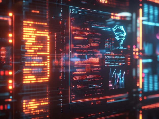 2408 83a command prompt screen glowing with ai instructions followed by an output of business data and analytics the futuristic environment is filled with data streams and digital interfaces