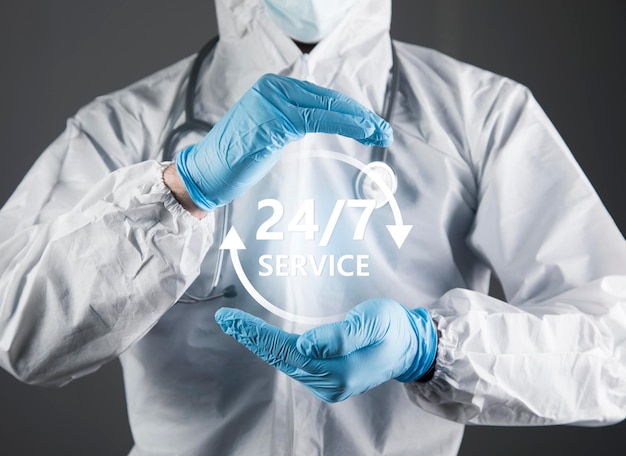 247 service icon support the doctor is holding