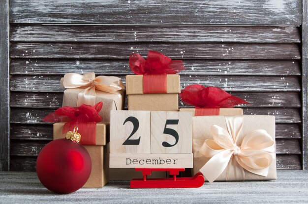 25 december with christmas gift and decoration 