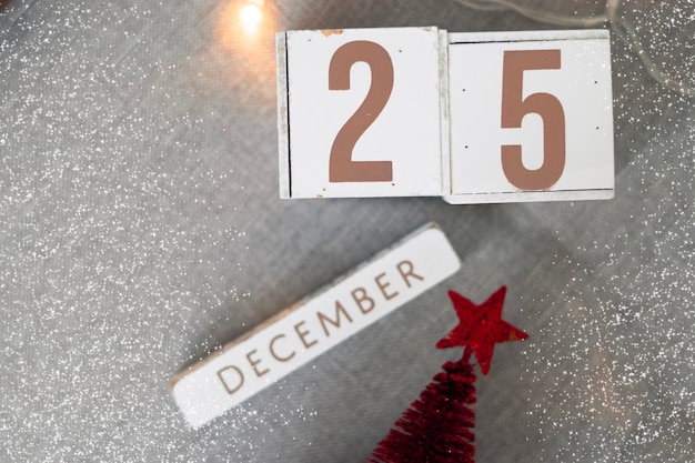 25 december on wooden calendarchristmas time