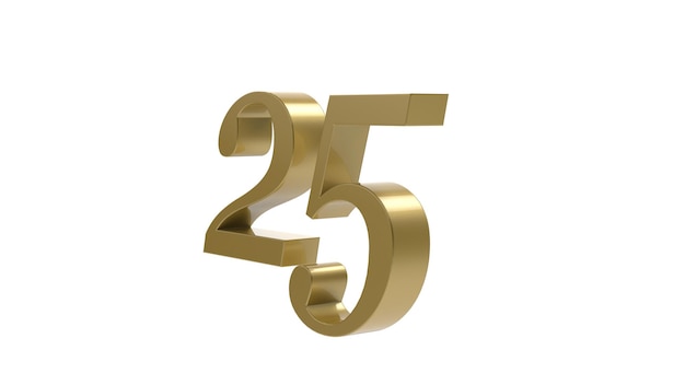 25 gold number 3d illustration rendering