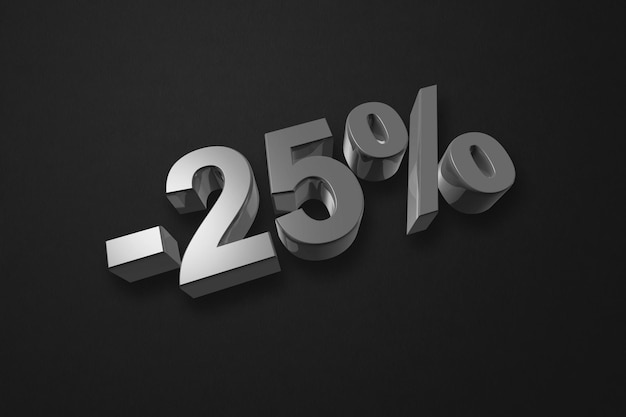 25 off discount offer 3D illustration isolated on black Promotional price rate