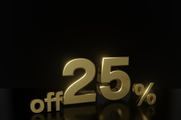 25 percent off 3D illustration in gold with black background and copy space